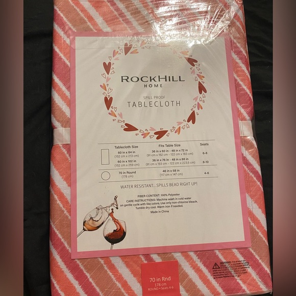 Spill proof tablecloth, striped tablecloth,pink tablecloth, 70” round tablecloth - Picture 5 of 11